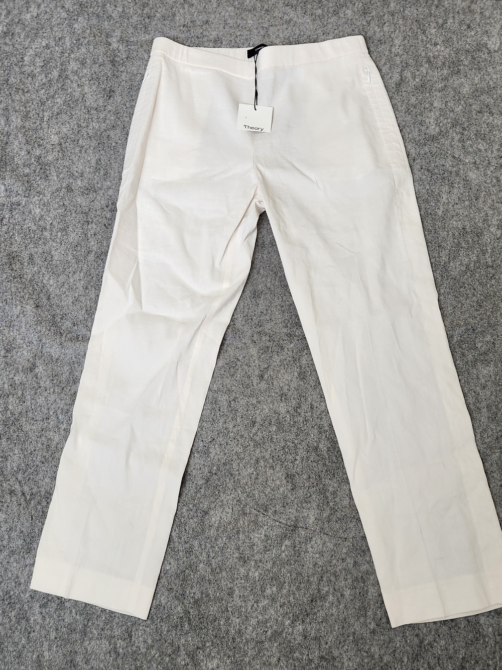 NWT Theory Linen Blend Pull On Pants Women's 6 White Career Office Luxury Resort